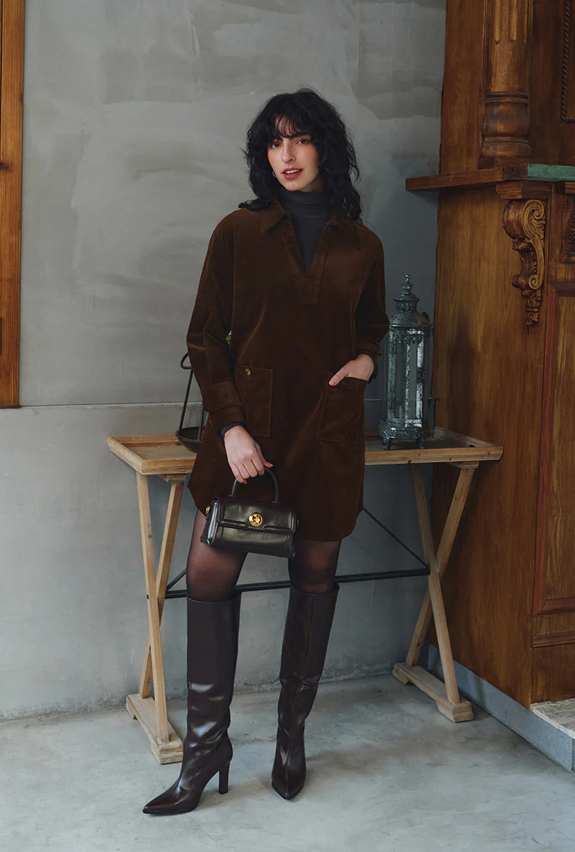 Abby Corduroy Dress - Brown - Image 3