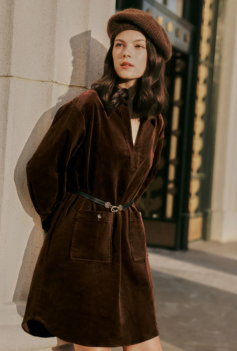 Abby Corduroy Dress - Brown - Image 7