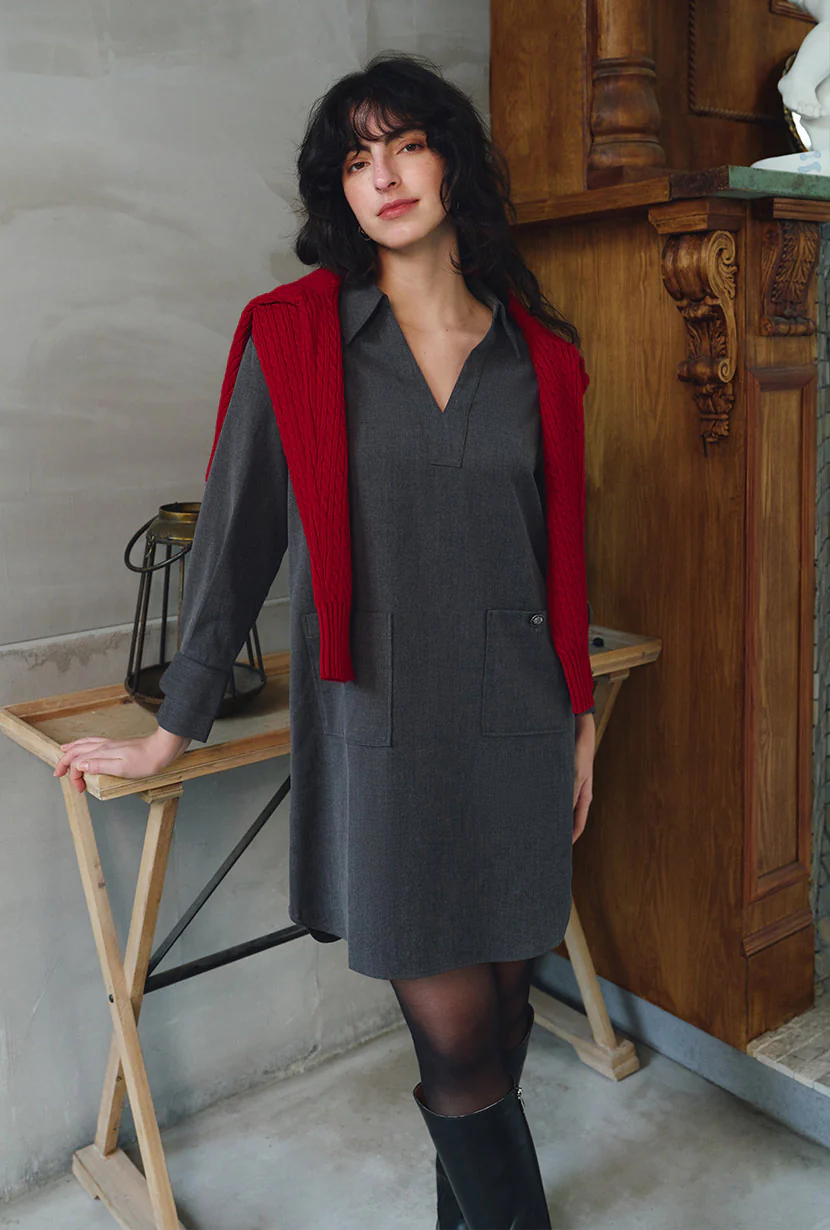 Abby Wool Blend Dress - Charcoal - Image 4