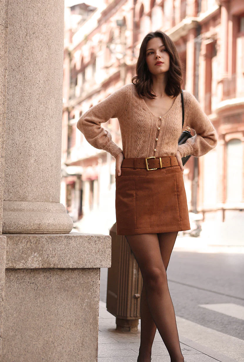 Ashton Mini Suede Skirt - Caramel - Image 3