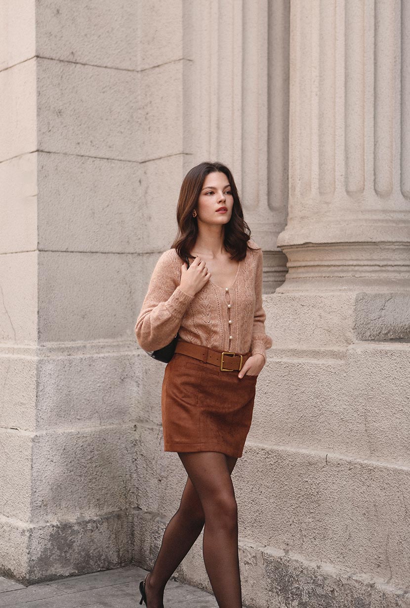 Ashton Mini Suede Skirt - Caramel - Image 7