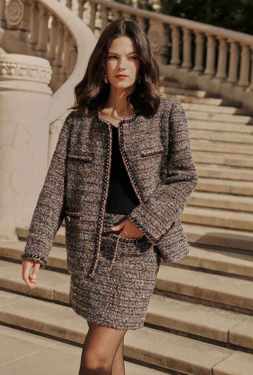 Ashton Mini Wool Tweed Skirt - Charcoal - Image 5
