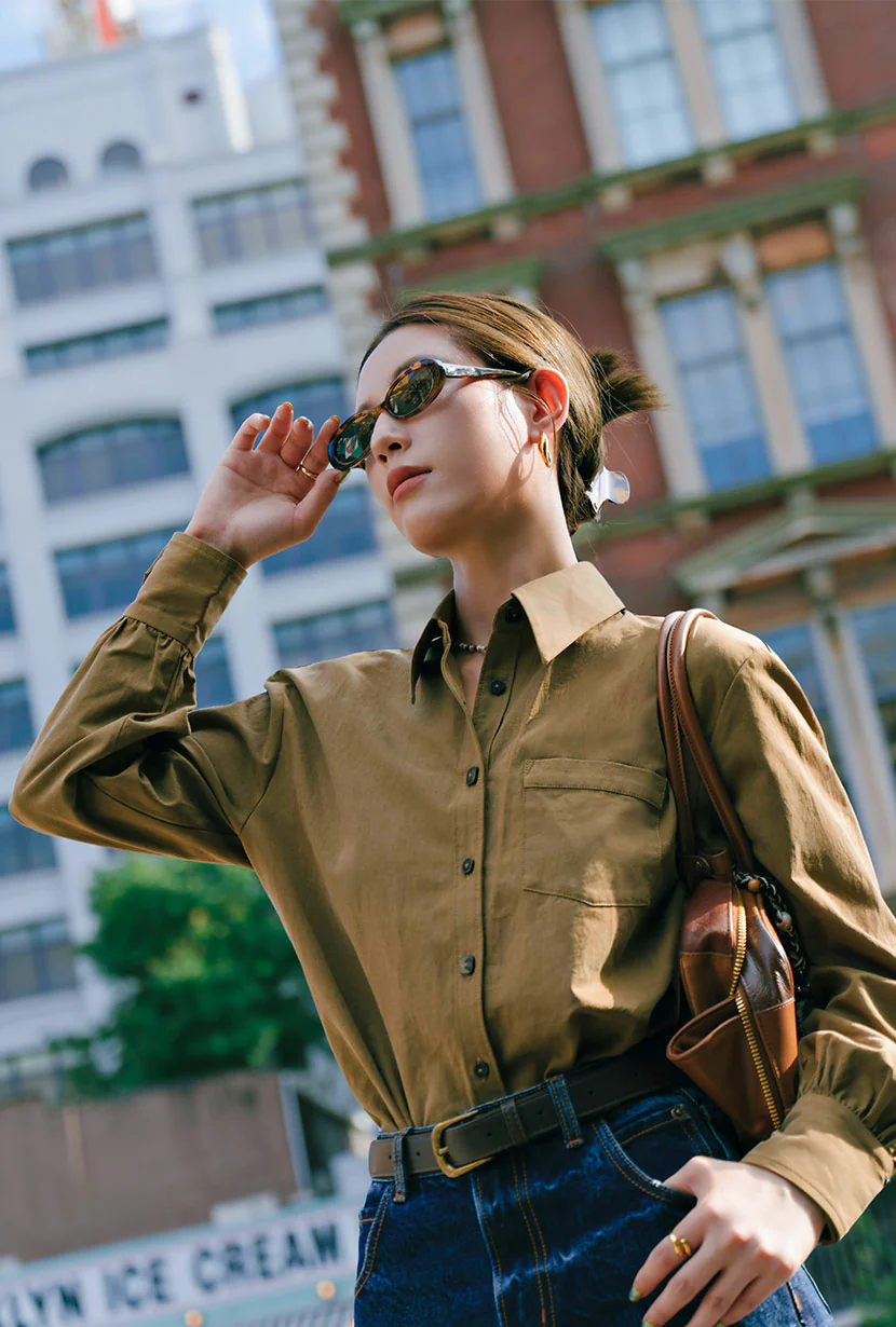 Brenda Cotton Blend Shirt - Olive Brown - Image 3