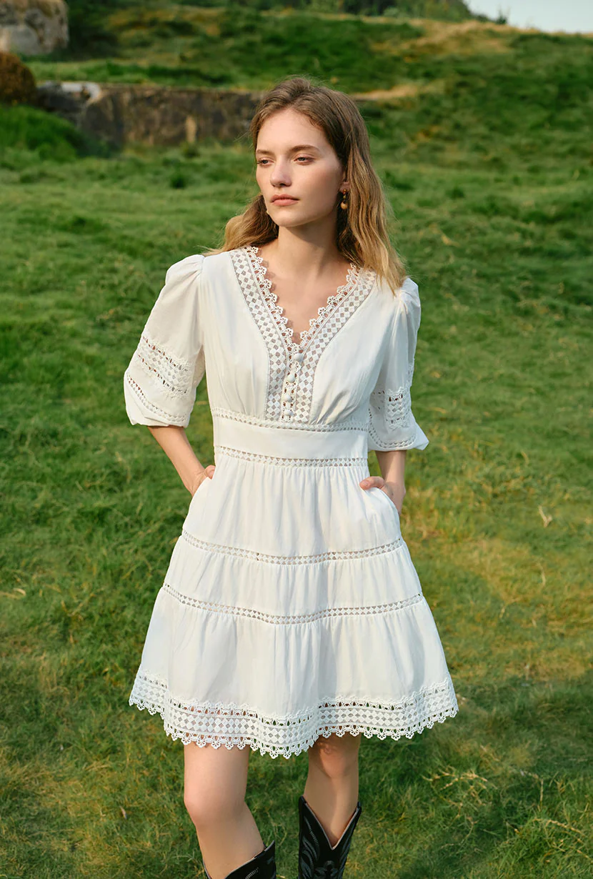 Calista Cotton Dress - White - Image 4