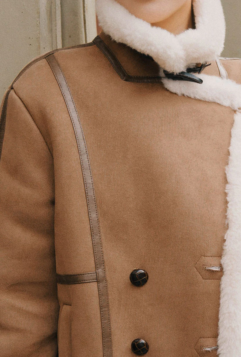 Callen Suede and Fur Faux Shearling Coat - Tawny - Image 11