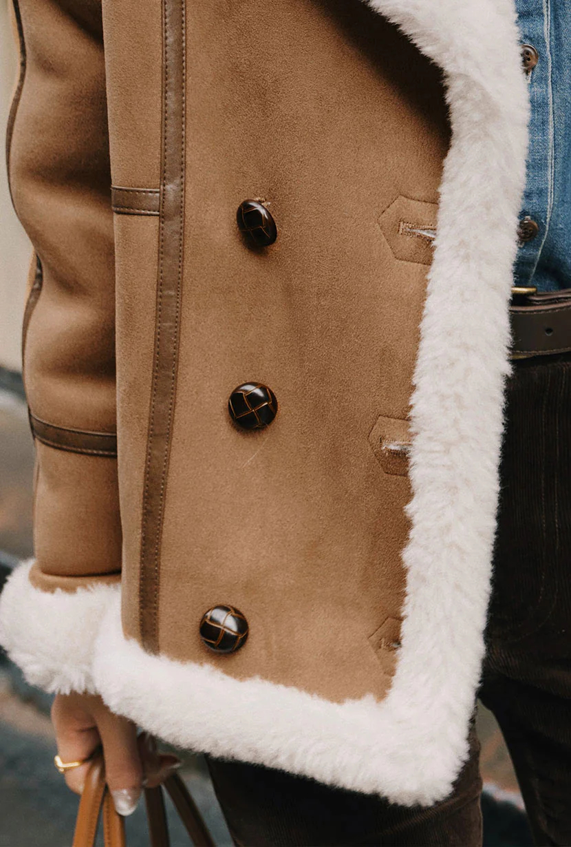 Callen Suede and Fur Faux Shearling Coat - Tawny - Image 12