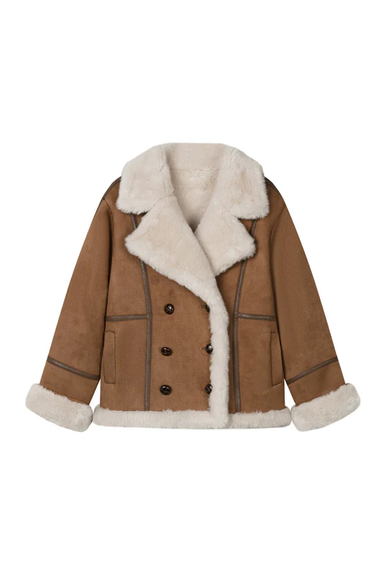 Callen Suede and Fur Faux Shearling Coat - Tawny - Image 13