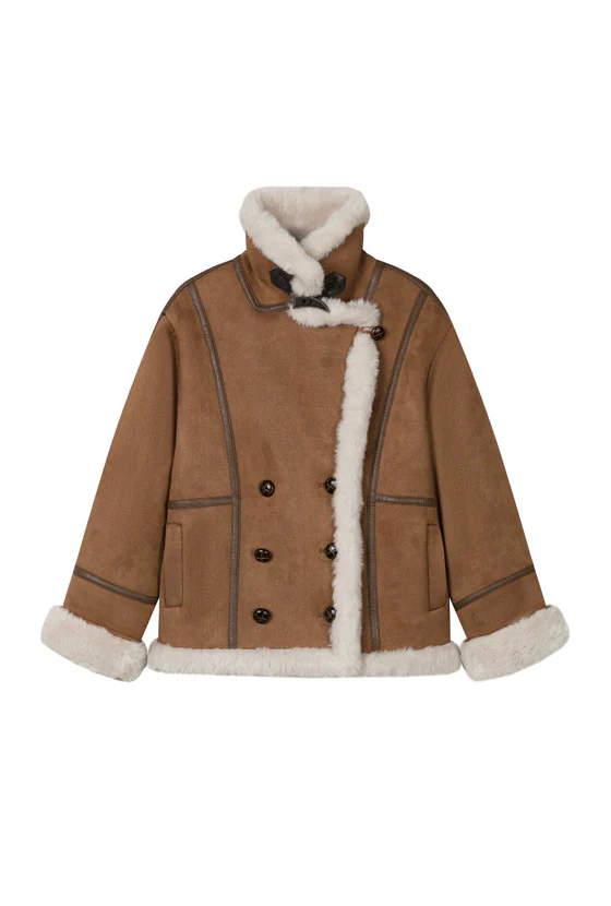 Callen Suede and Fur Faux Shearling Coat - Tawny - Image 14