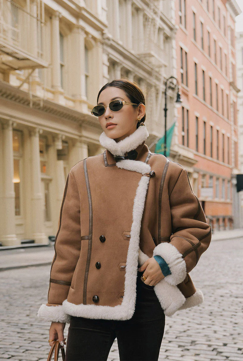 Callen Suede and Fur Faux Shearling Coat - Tawny - Image 3