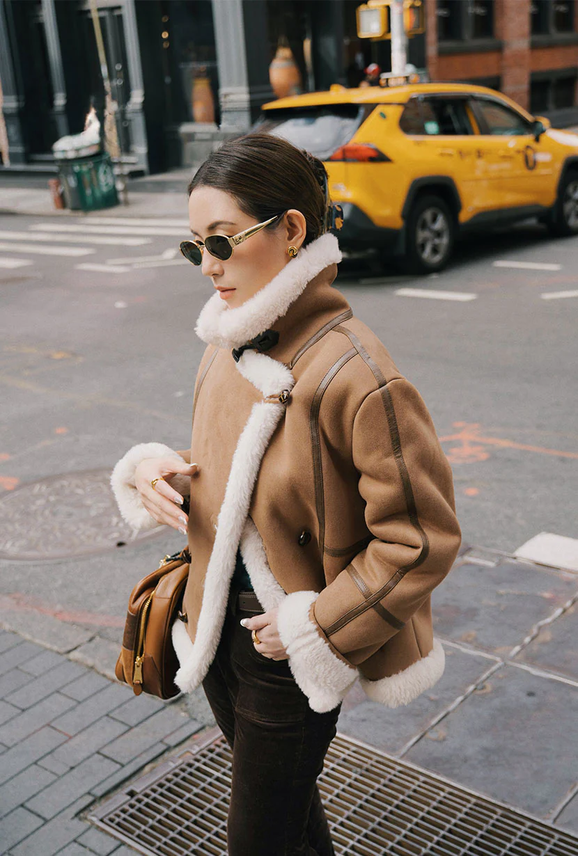 Callen Suede and Fur Faux Shearling Coat - Tawny - Image 4