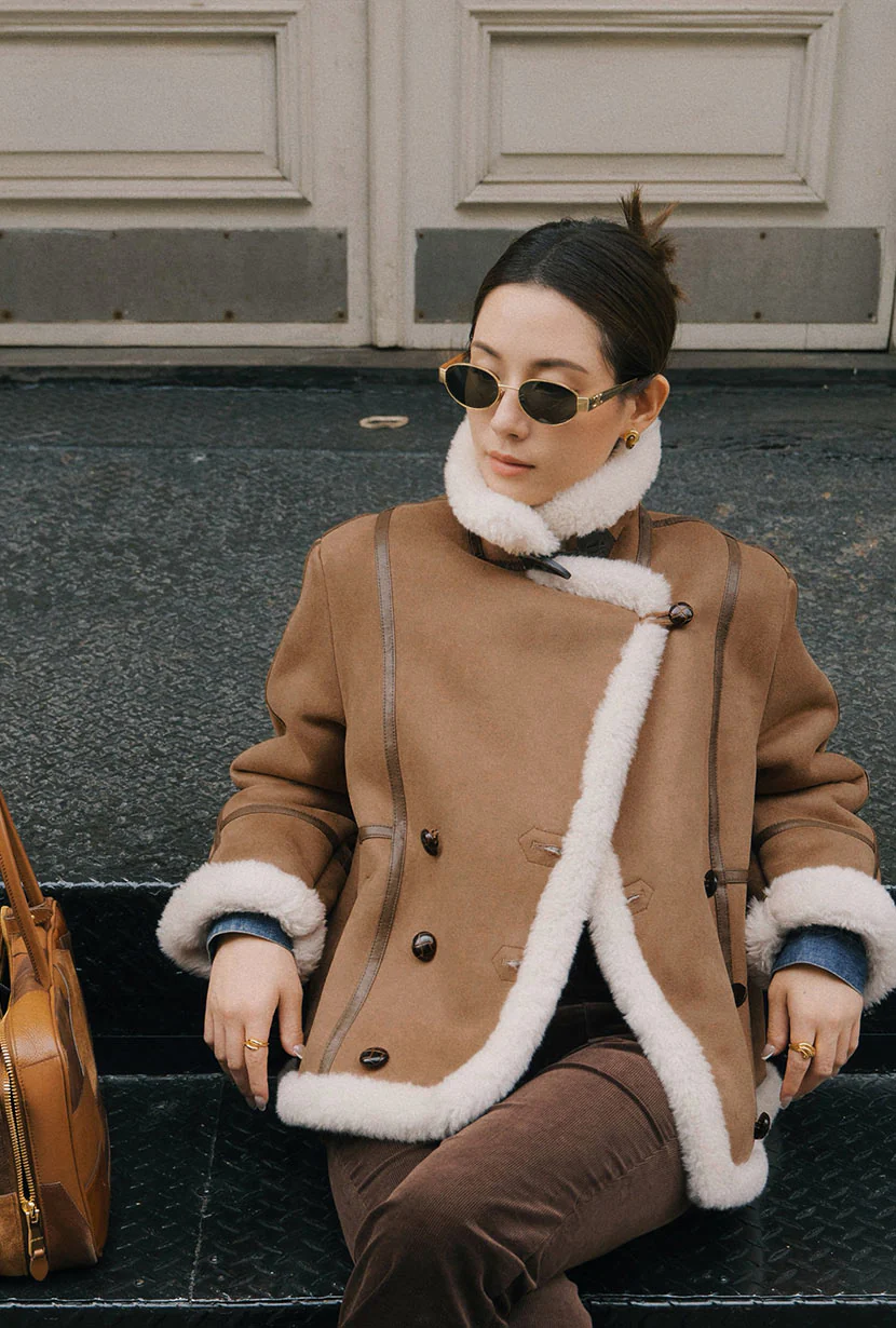 Callen Suede and Fur Faux Shearling Coat - Tawny - Image 5