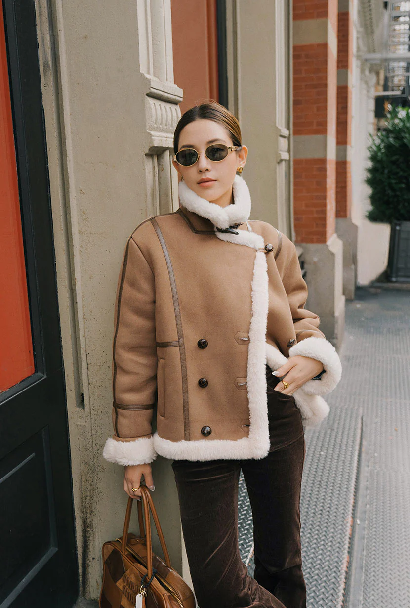 Callen Suede and Fur Faux Shearling Coat - Tawny - Image 6