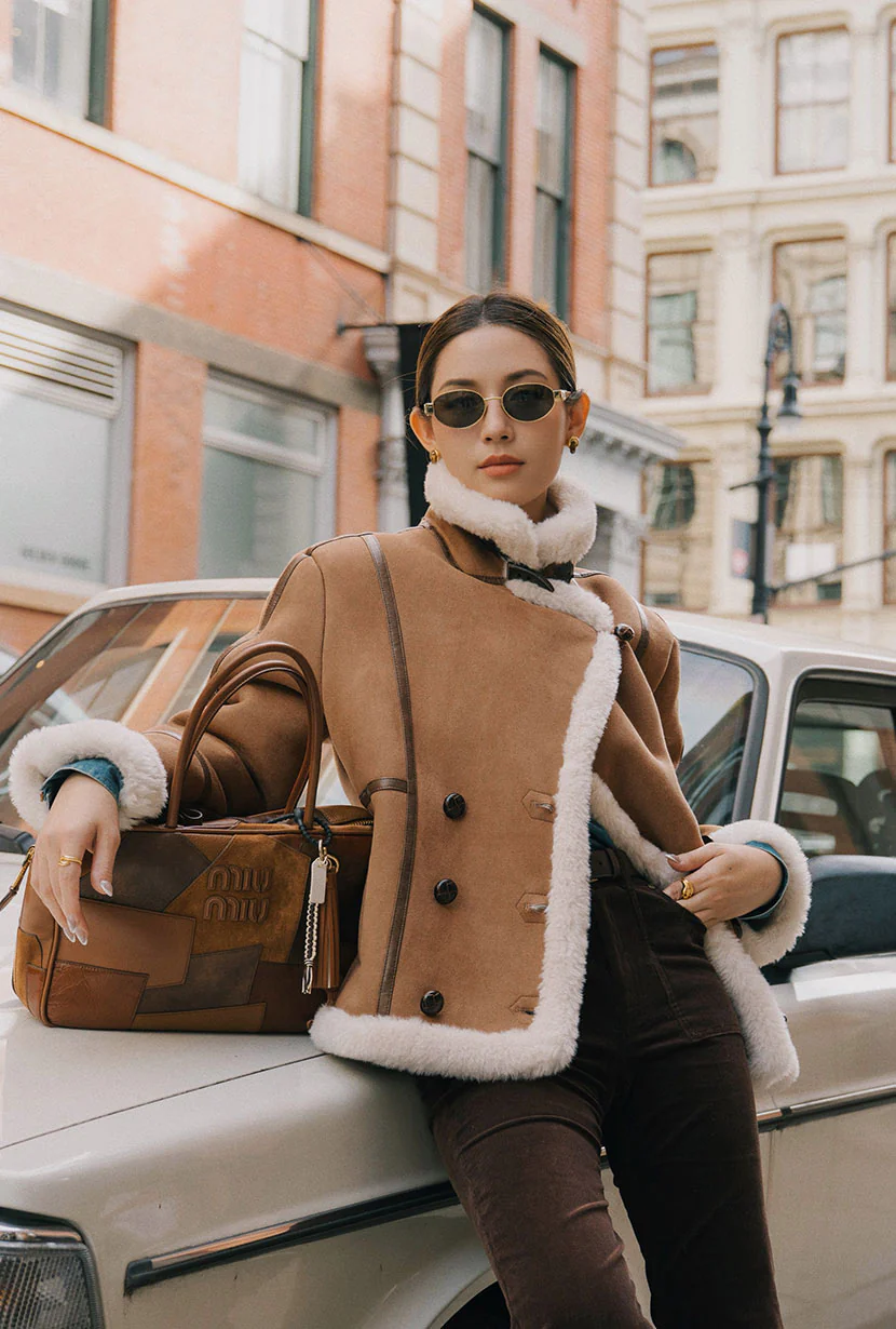 Callen Suede and Fur Faux Shearling Coat - Tawny - Image 7