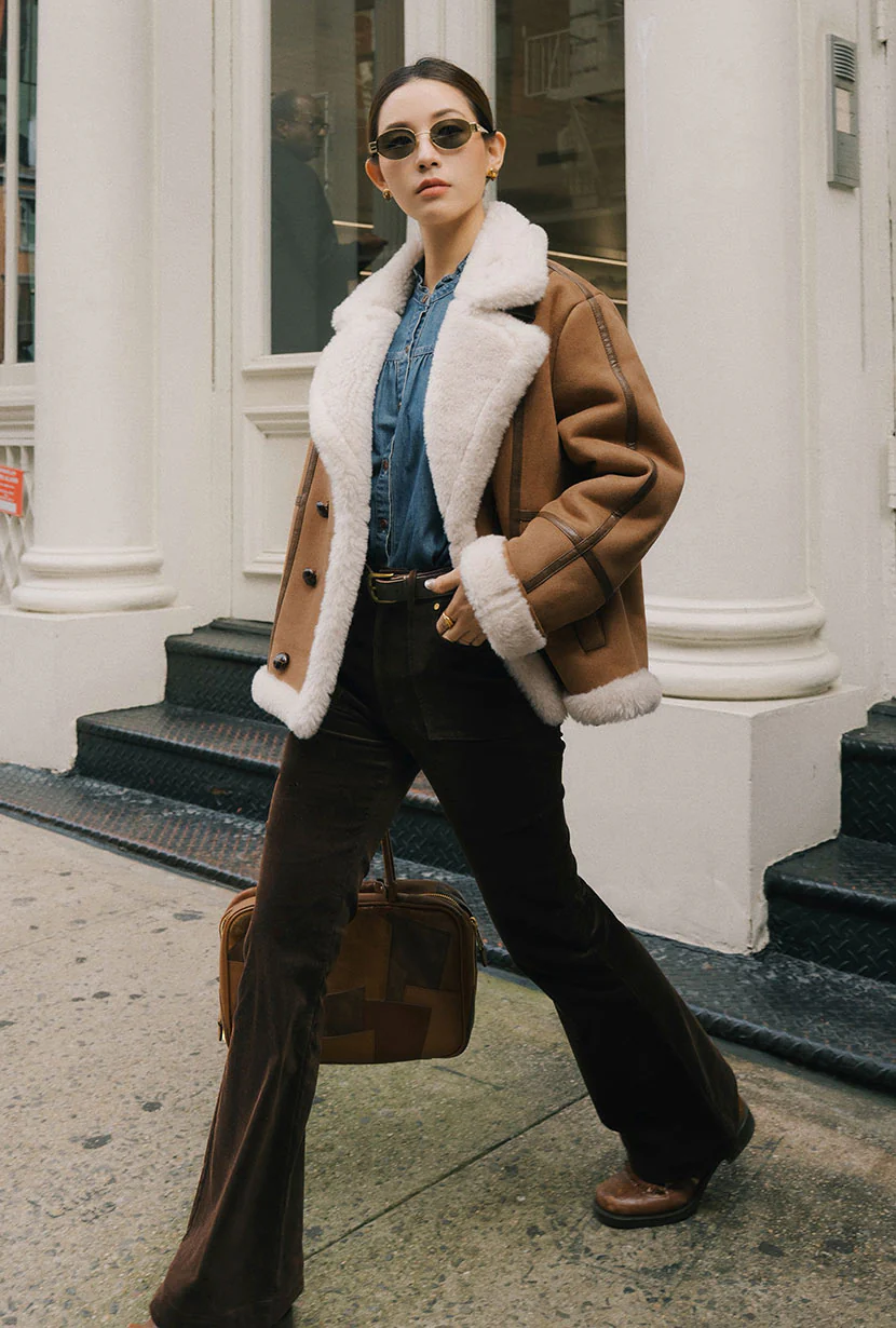 Callen Suede and Fur Faux Shearling Coat - Tawny - Image 8