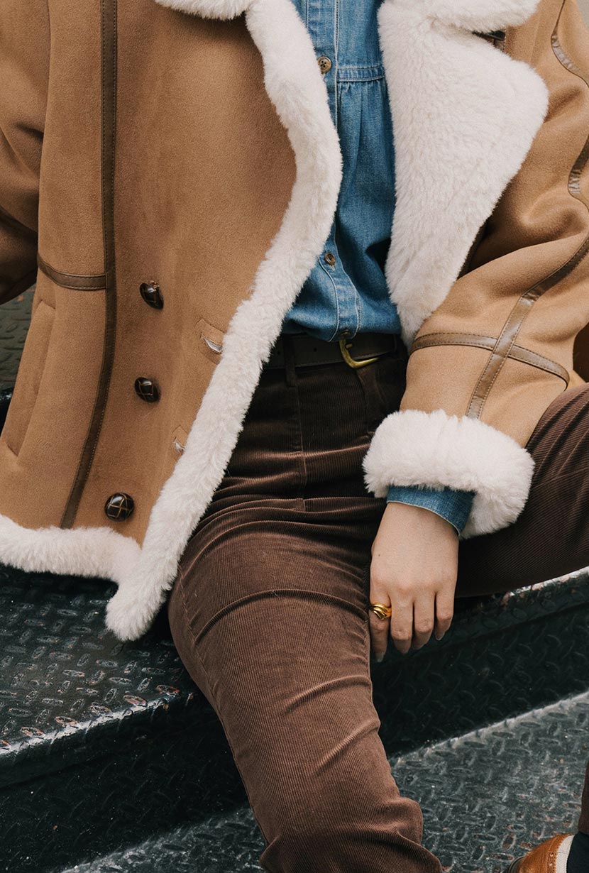 Callen Suede and Fur Faux Shearling Coat - Tawny - Image 9