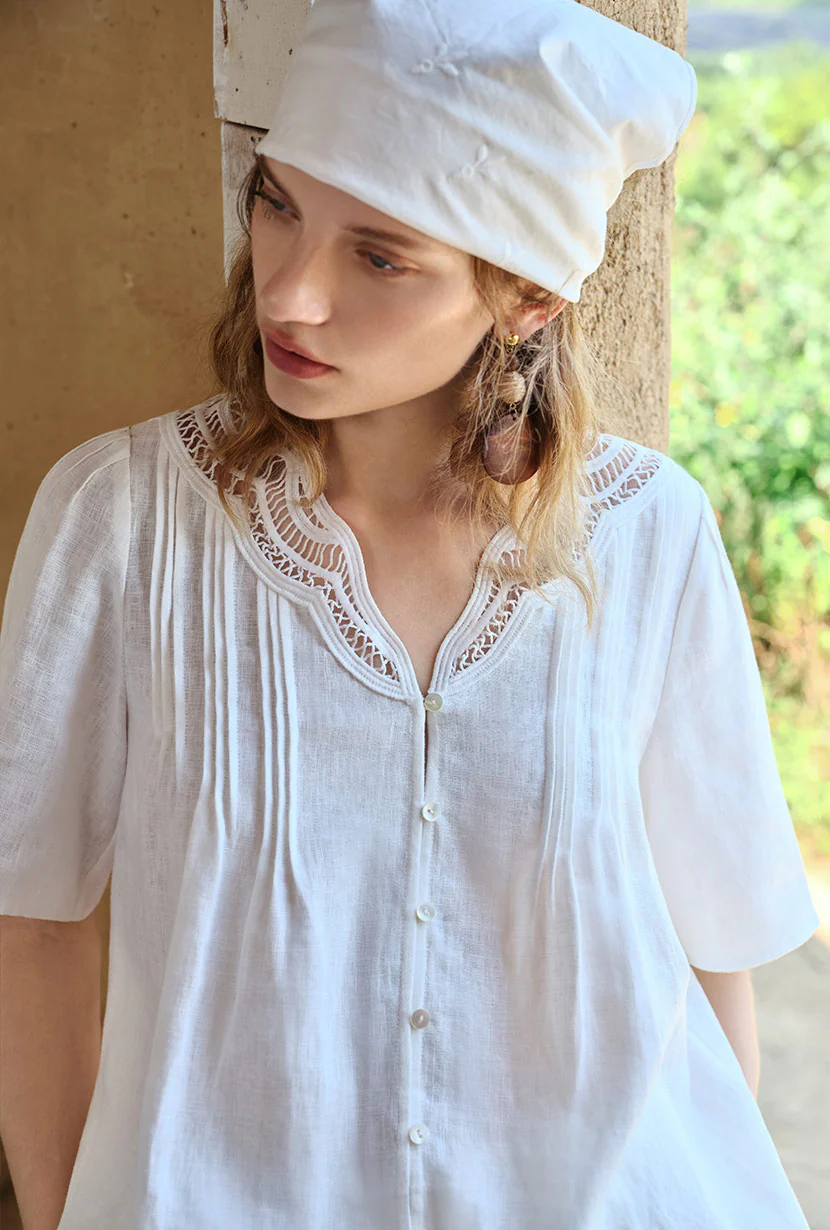 Callie Linen Blouse - White - Image 3