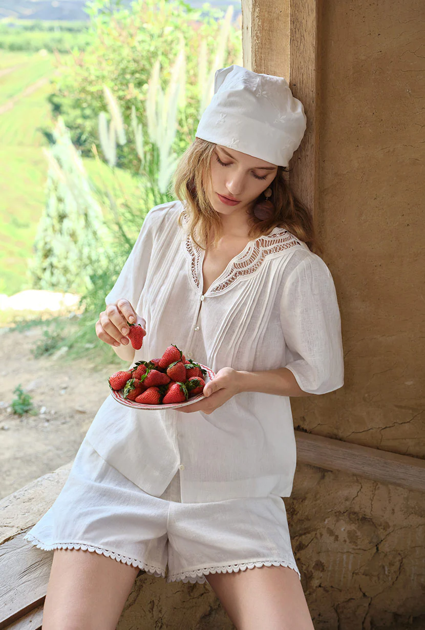 Callie Linen Blouse - White - Image 6
