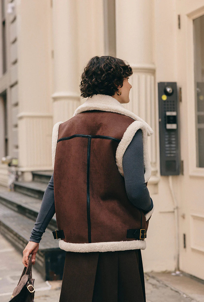 Camilla Shearling Vest Jacket - Chocolate - Image 4