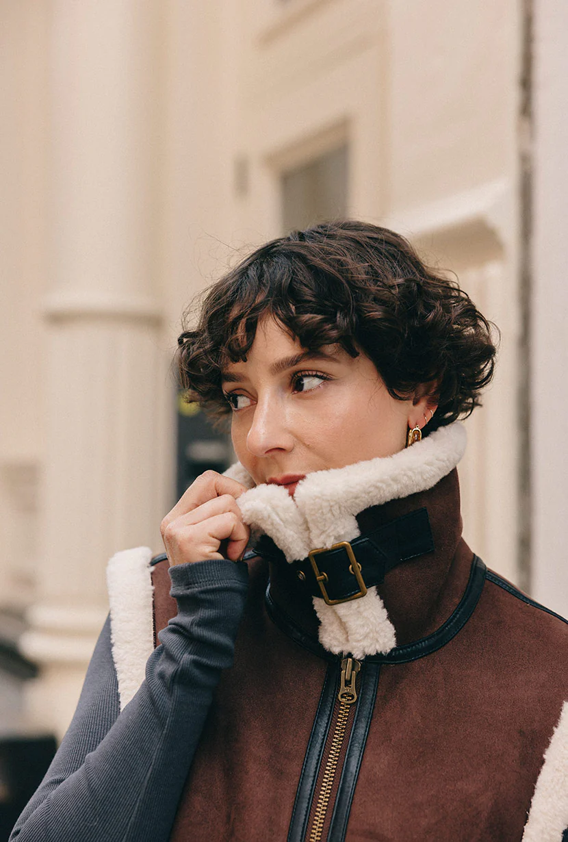 Camilla Shearling Vest Jacket - Chocolate - Image 6
