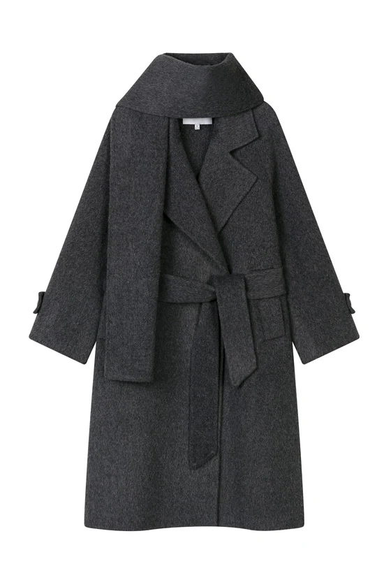 Carina Wool & Silk Scarf Coat - Charcoal - Image 6