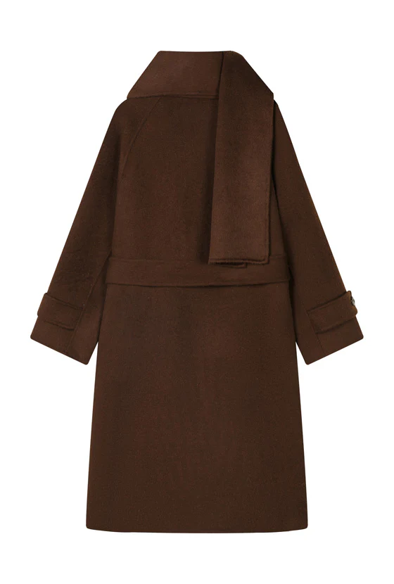 Carina Wool & Silk Scarf Coat - Chocolate - Image 8