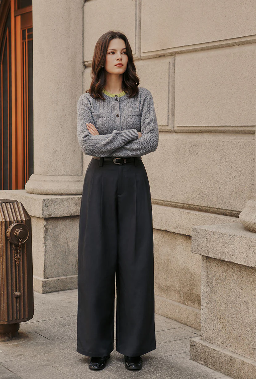 Carlo Wool Blend Wide Pants - Grey - Image 6