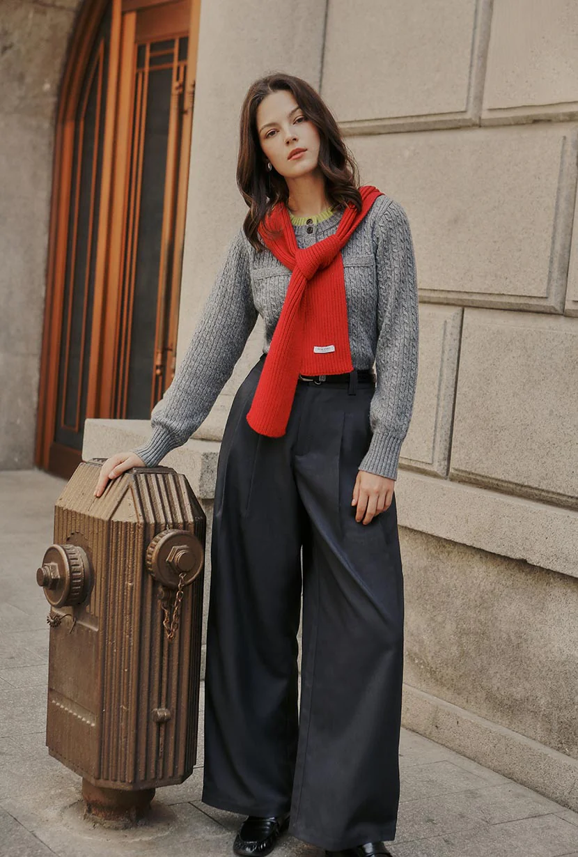 Carlo Wool Blend Wide Pants - Grey - Image 7