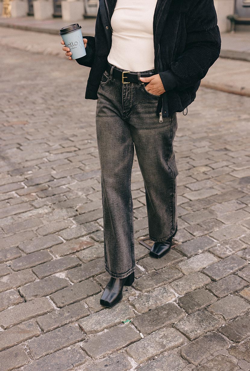 Cayden Mid Rise Straight Leg Jeans - Charcoal - Image 5