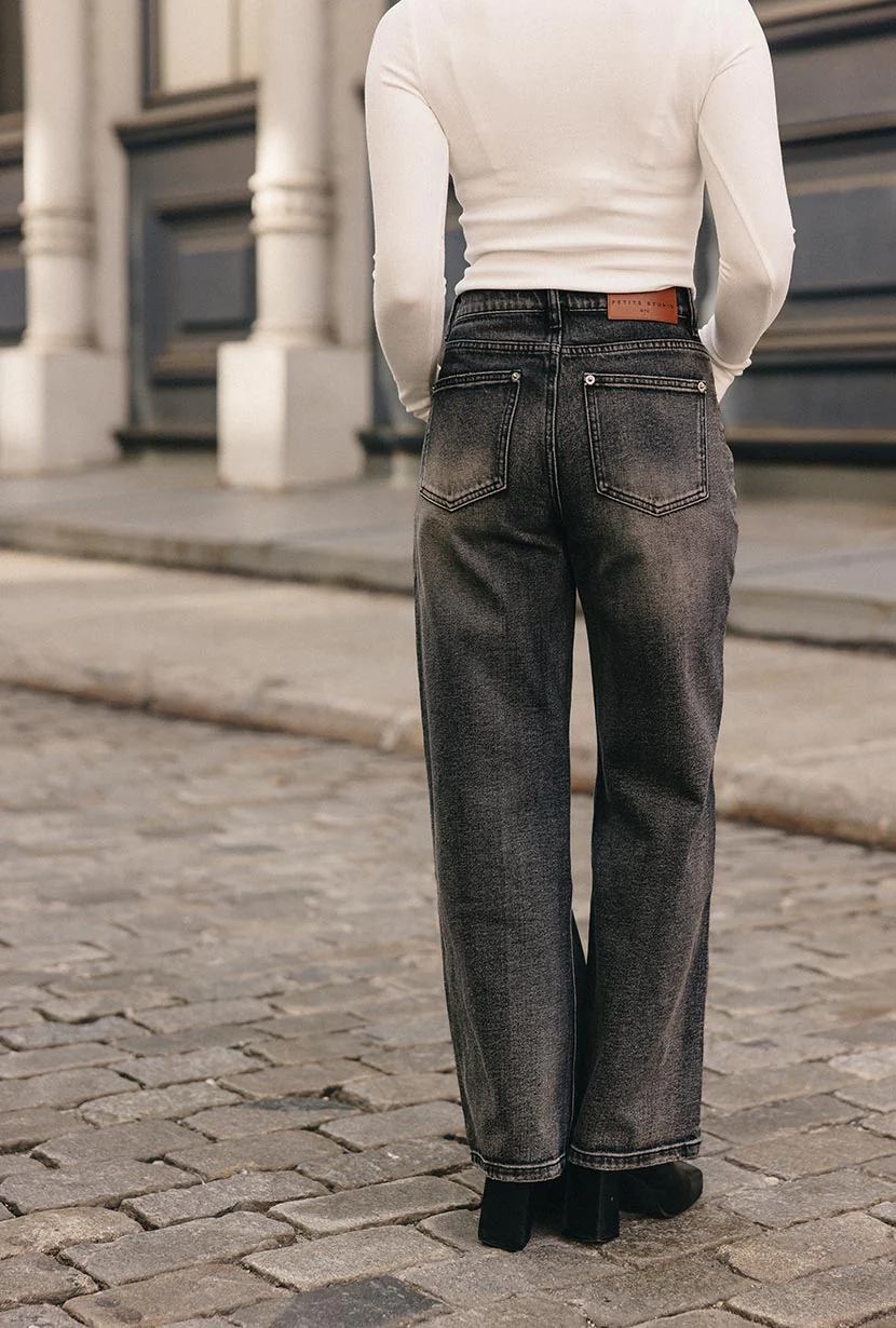 Cayden Mid Rise Straight Leg Jeans - Charcoal - Image 7