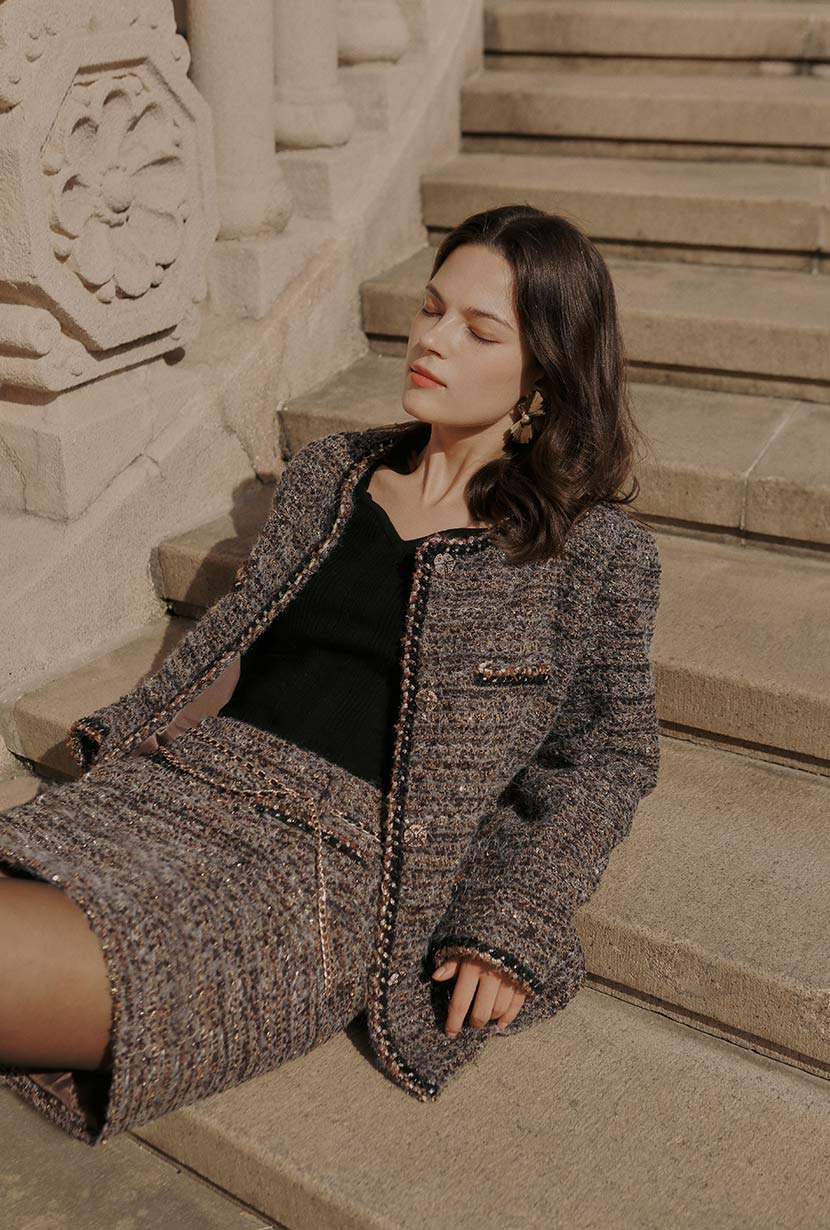 Charmaine Oversized Wool Tweed Coat - Charcoal - Image 5