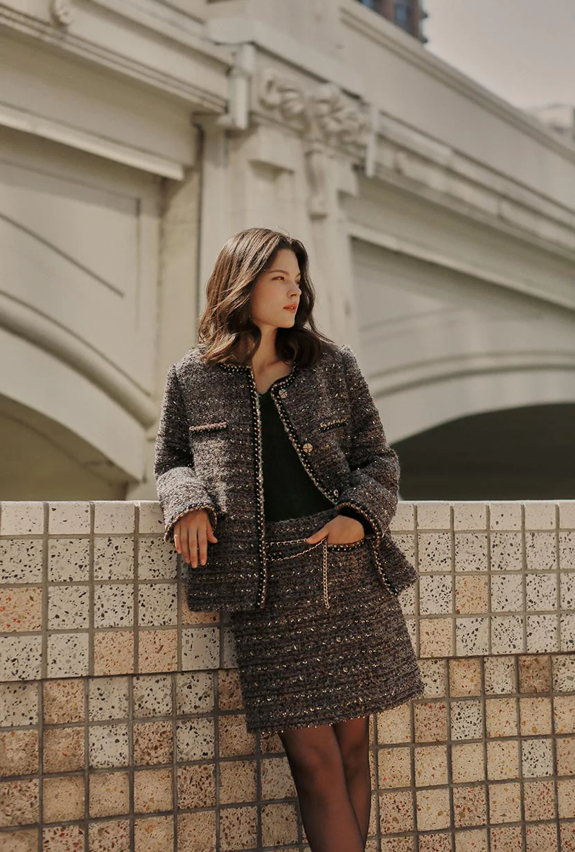 Charmaine Oversized Wool Tweed Coat - Charcoal - Image 7