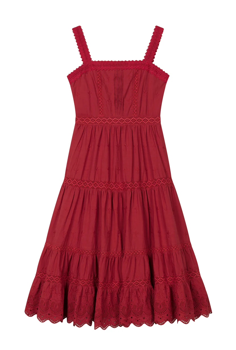 Clarabel Cotton Midi Dress - Red - Image 13