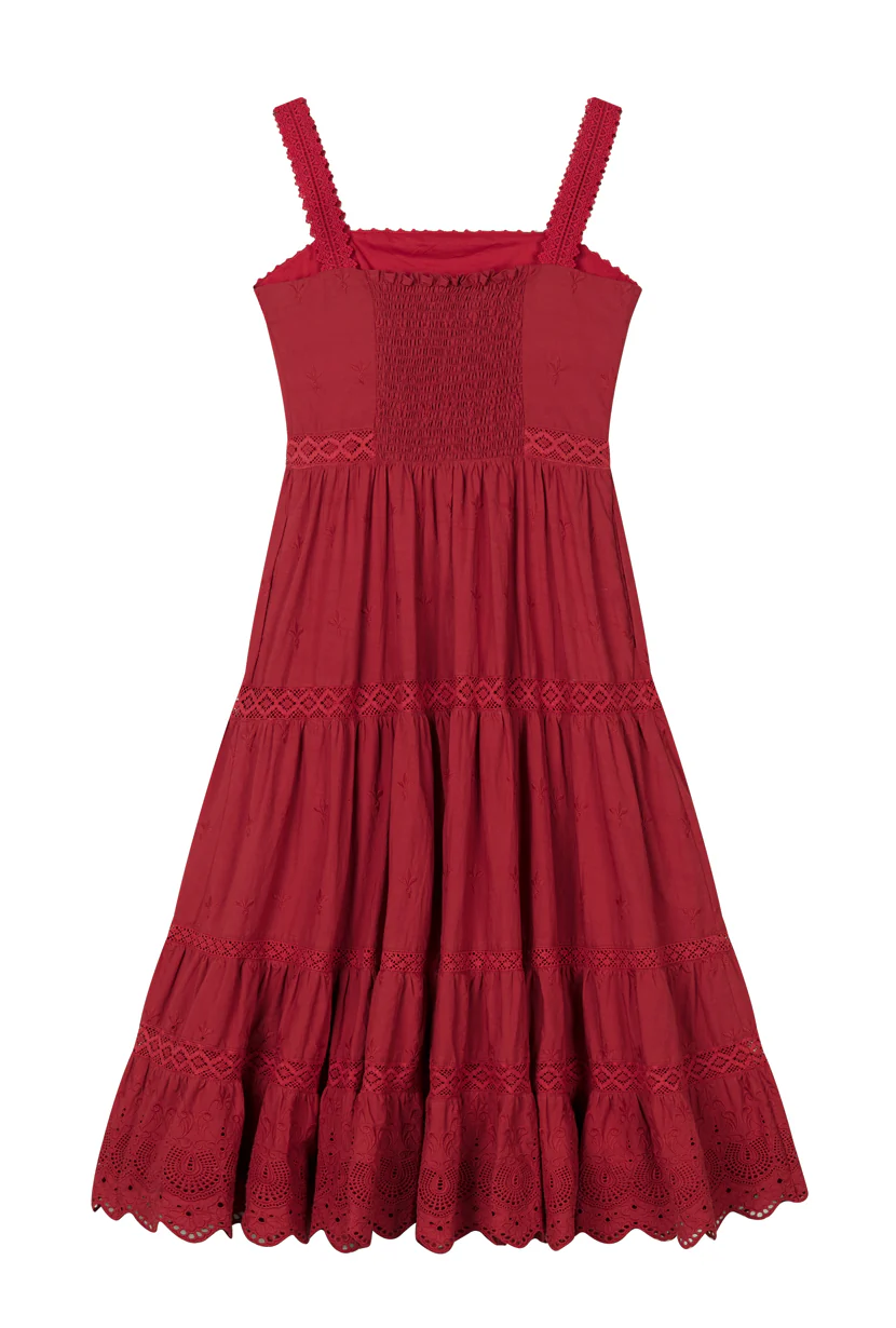 Clarabel Cotton Midi Dress - Red - Image 14