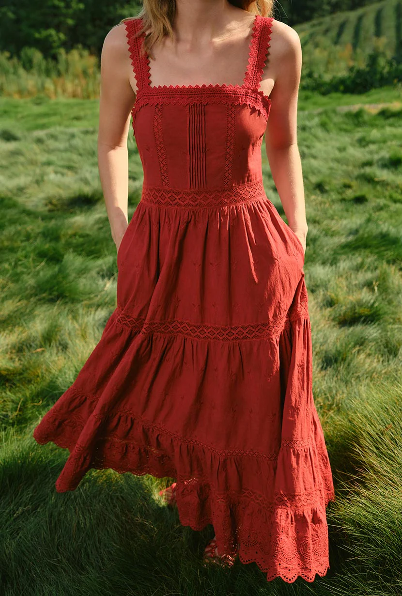 Clarabel Cotton Midi Dress - Red - Image 4
