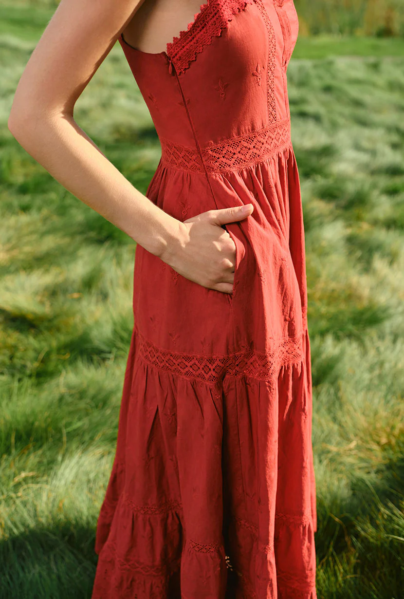 Clarabel Cotton Midi Dress - Red - Image 6