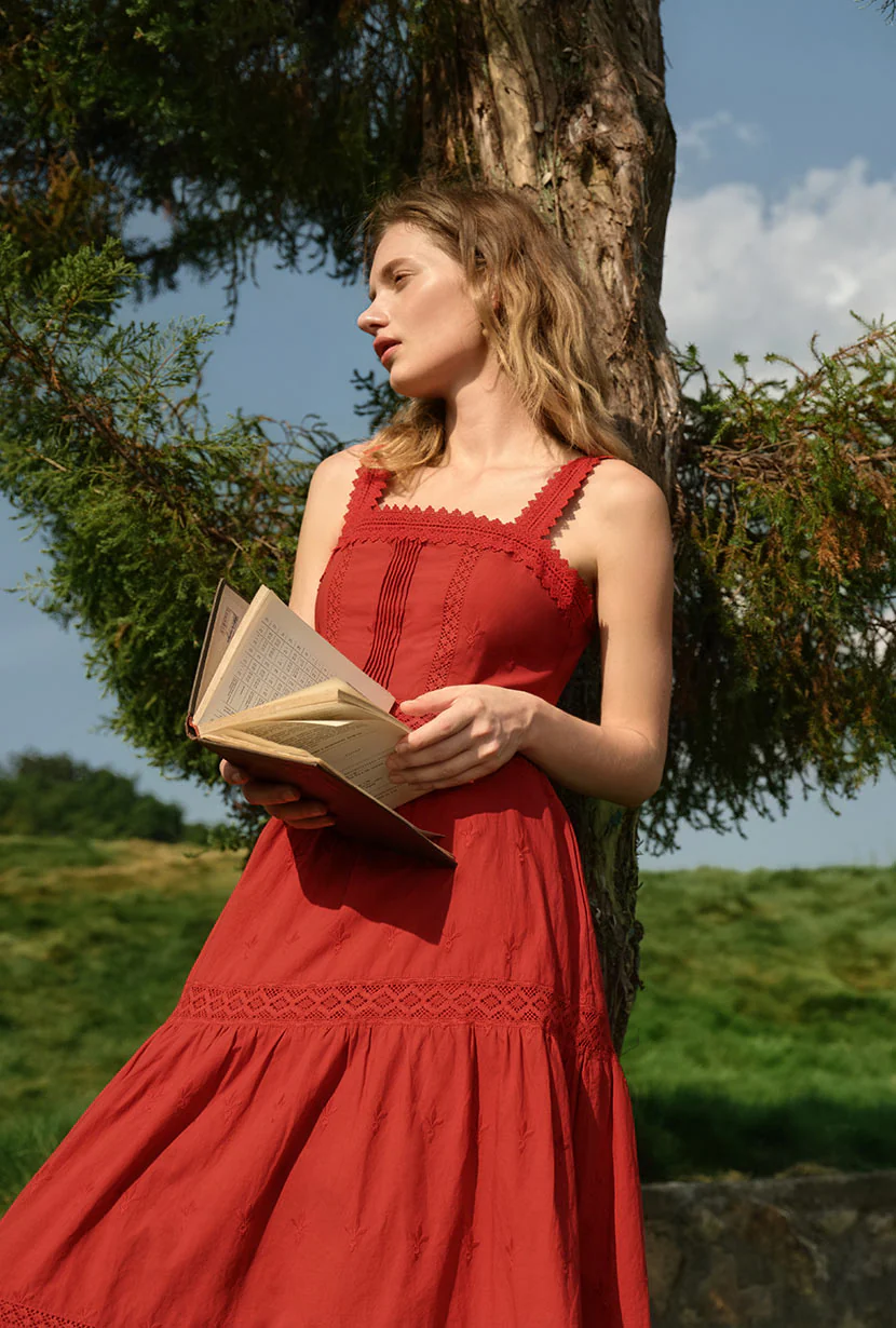 Clarabel Cotton Midi Dress - Red - Image 7