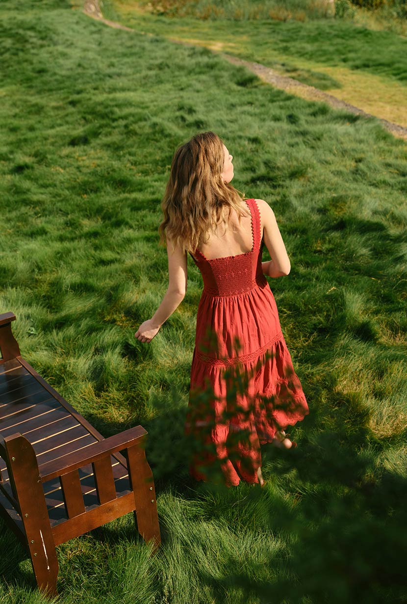 Clarabel Cotton Midi Dress - Red - Image 8