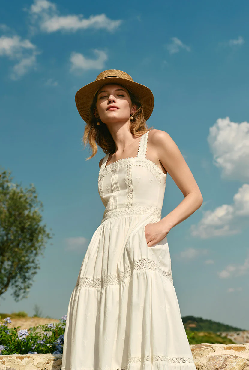 Clarabel Cotton Midi Dress - White - Image 3