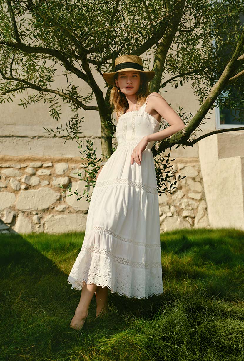 Clarabel Cotton Midi Dress - White - Image 7
