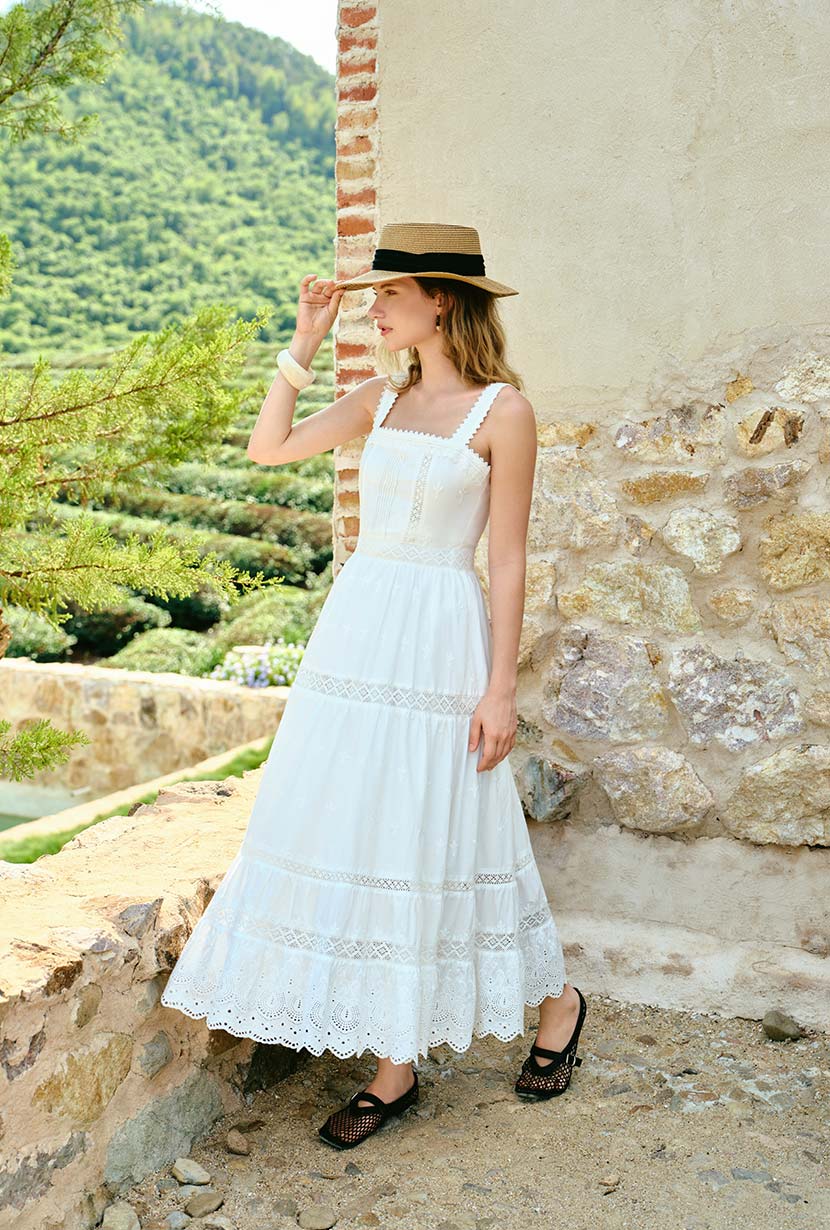 Clarabel Cotton Midi Dress - White - Image 9