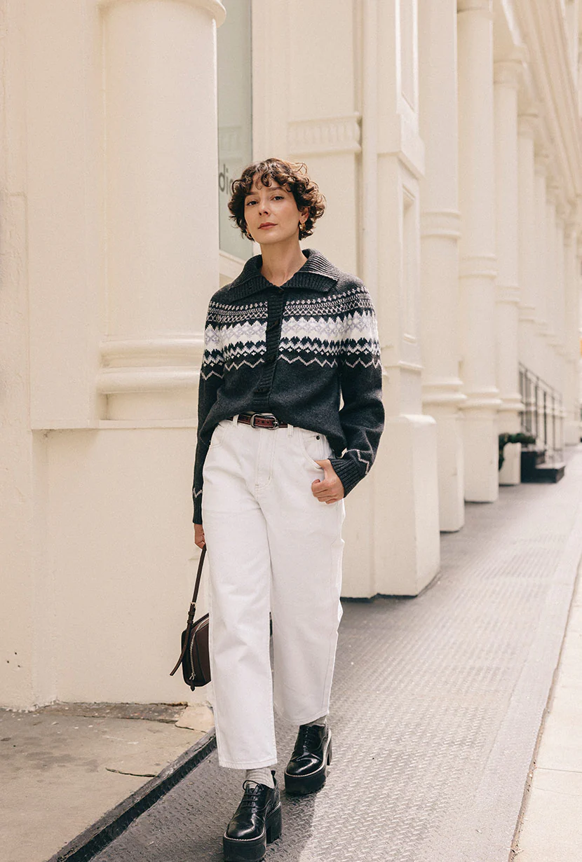 Cohen Fair Isle Wool Cardigan - Charcoal - Image 3
