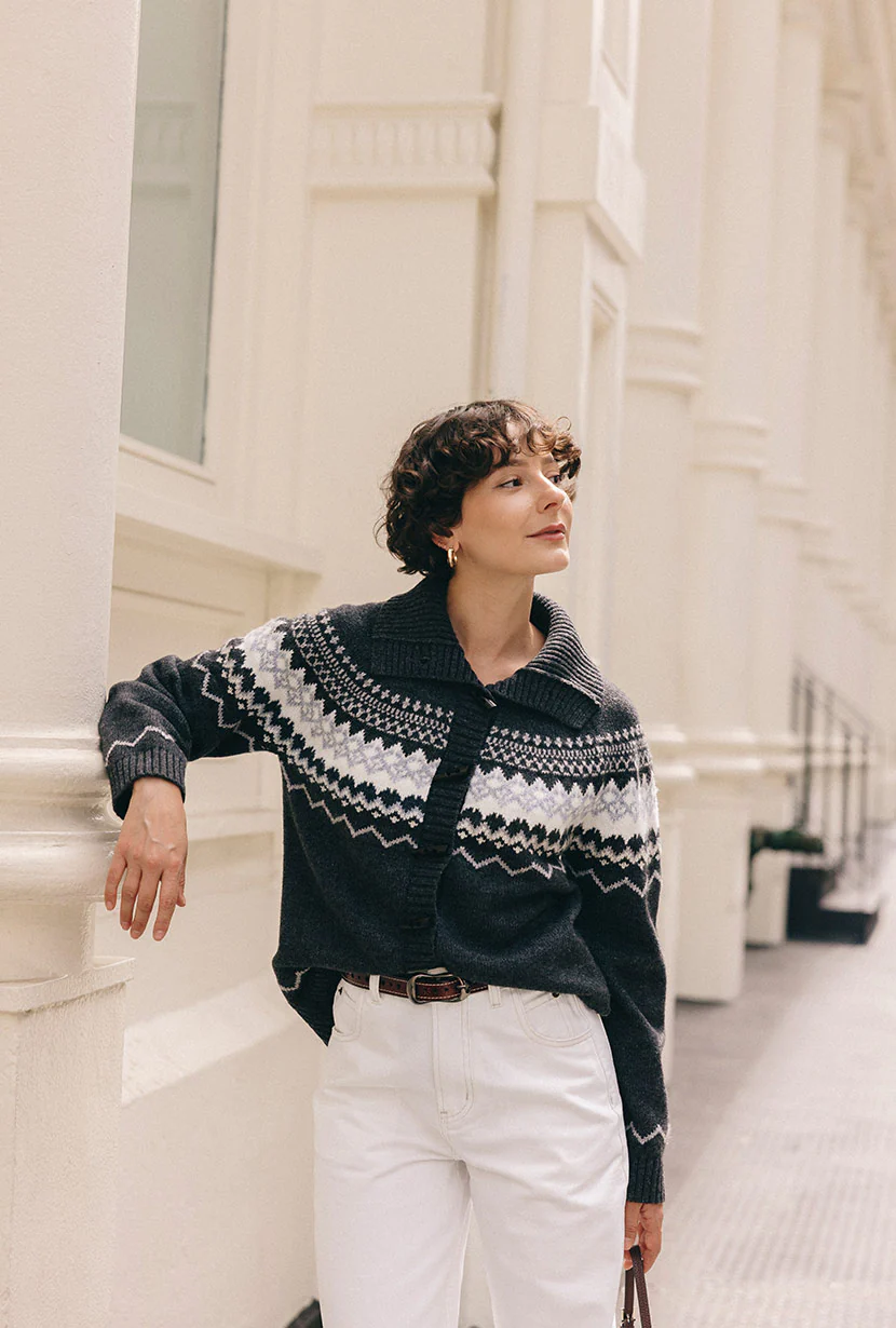 Cohen Fair Isle Wool Cardigan - Charcoal - Image 4
