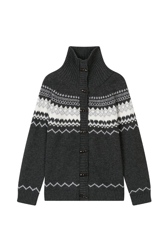 Cohen Fair Isle Wool Cardigan - Charcoal - Image 6