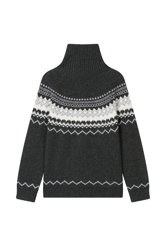 Cohen Fair Isle Wool Cardigan - Charcoal - Image 7