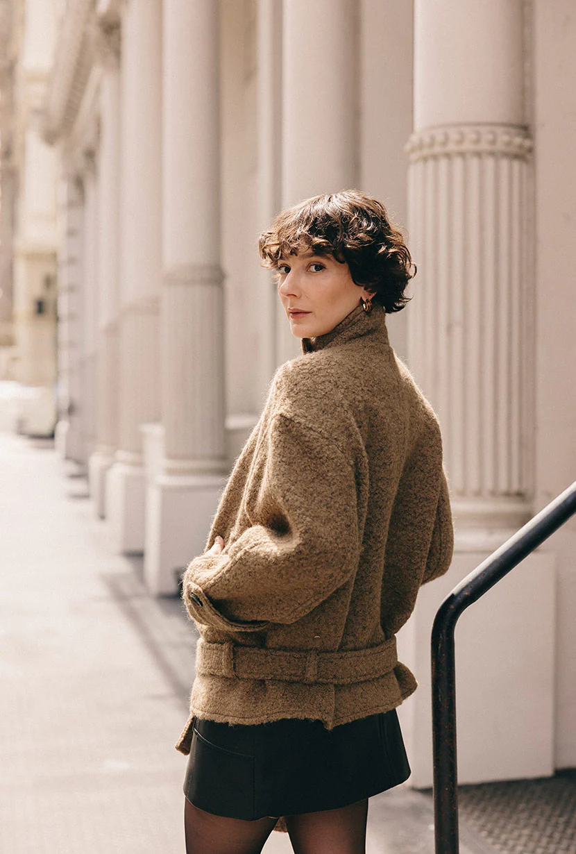 Cole Oversized Wool Short Coat - Brown - Image 5