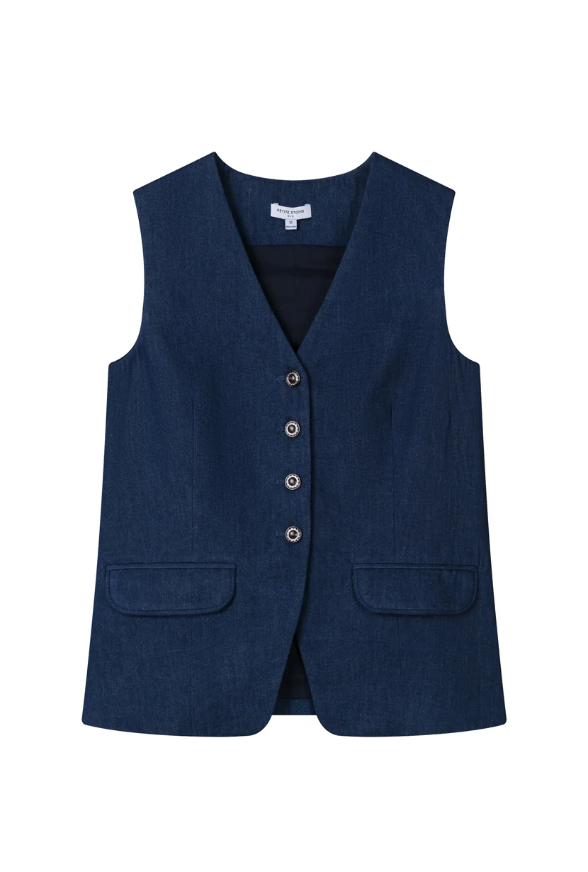 Darien Cotton Vest - Indigo - Image 10