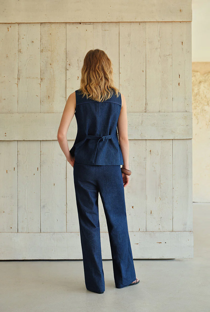 Darien Cotton Vest - Indigo - Image 8