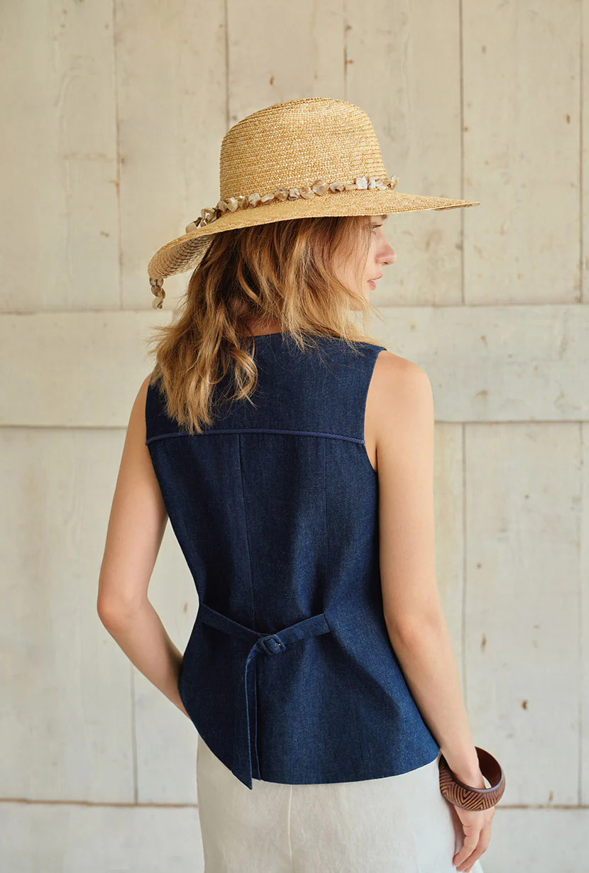 Darien Cotton Vest - Indigo - Image 9