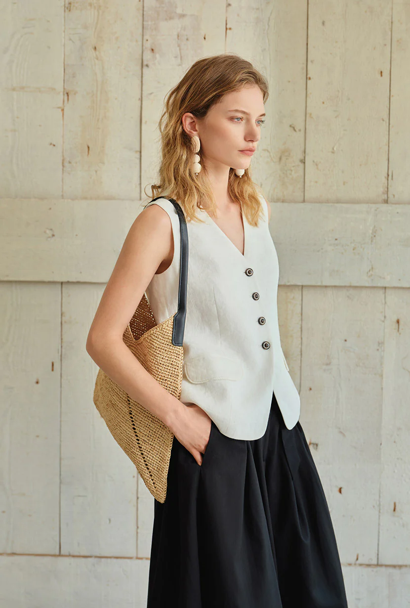 Darien Linen Vest - Ivory - Image 4