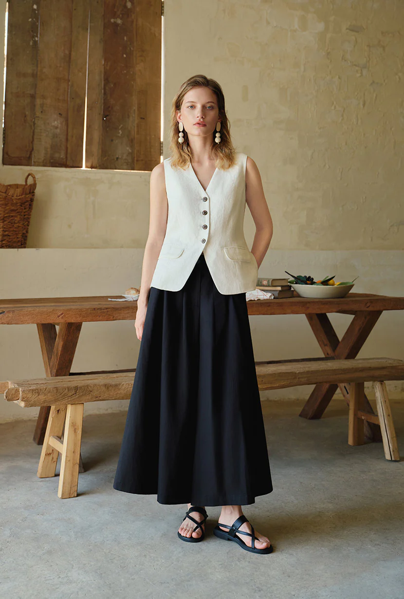 Darien Linen Vest - Ivory - Image 5